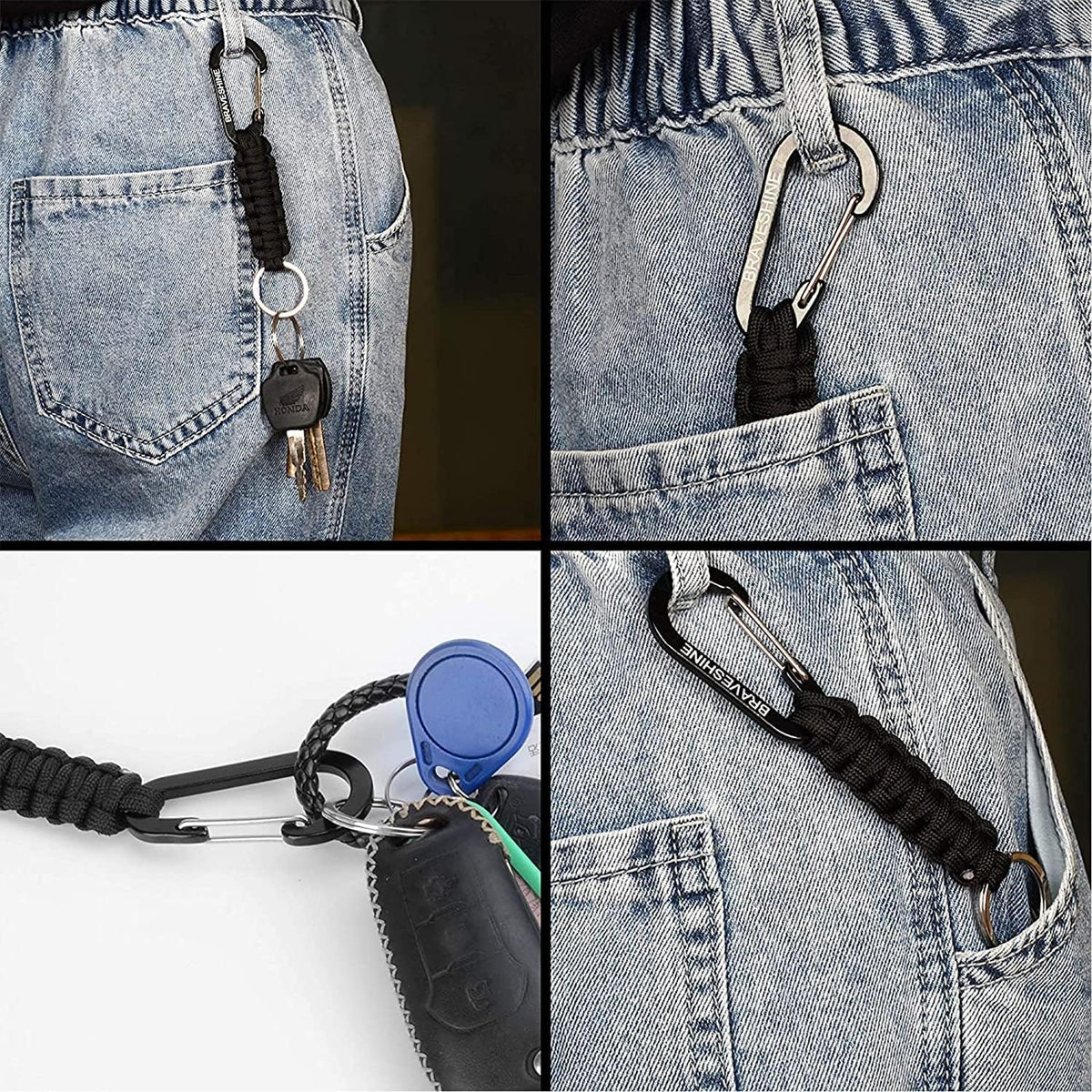 Bravora Paracord Keychain Carabiner Clip, D Ring Hanger Lanyard Hook for Keys and Gear